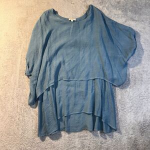 Umgee Layered Boho Top Blue Color Short Sleeve Size Medium